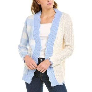 Patchwork Gingham Cardigan Blue and Cream Women's Cardigan